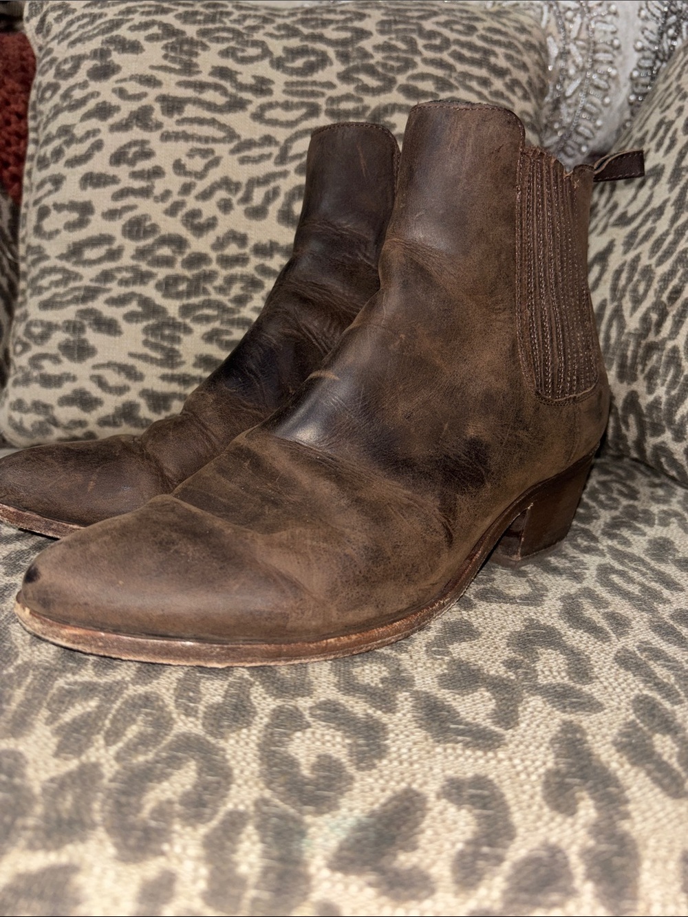 Thursday Brown Leather western bootie Classic heeled Slip-On Ankle Boot 7.5